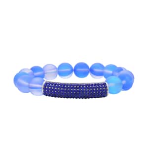 Blue Aurora Borealis Glass and Blue Austrian Crystal Boho Style Bracelet in Silvertone (7.0-7.75In)