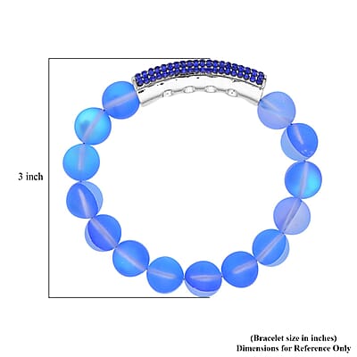 Blue Aurora Borealis Glass and Blue Austrian Crystal Boho Style Bracelet in Silvertone (7.0-7.75In)