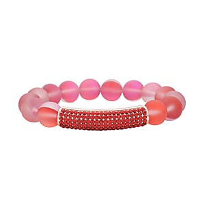 Red Aurora Borealis Glass and Red Austrian Crystal Boho Style Bracelet in Rosetone (7.0-7.75In)