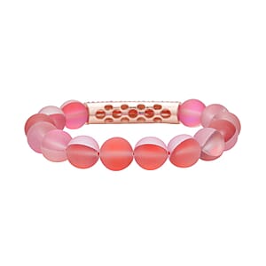 Red Aurora Borealis Glass and Red Austrian Crystal Boho Style Bracelet in Rosetone (7.0-7.75In)