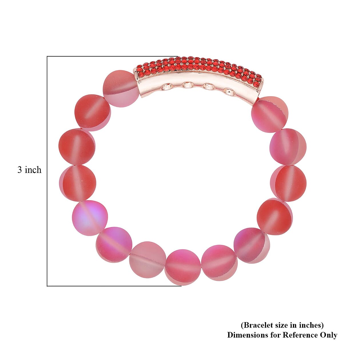 Red Aurora Borealis Glass and Red Austrian Crystal Boho Style Bracelet in Rosetone (7.0-7.75In) image number 3