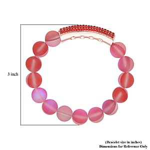 Red Aurora Borealis Glass and Red Austrian Crystal Boho Style Bracelet in Rosetone (7.0-7.75In)