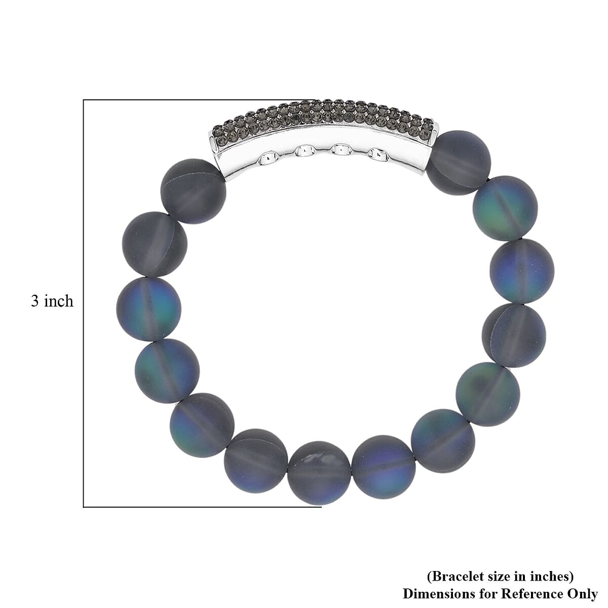 Black Aurora Borealis Glass and Black Austrian Crystal Boho Style Bracelet in Silvertone (7.0-7.75In) image number 3