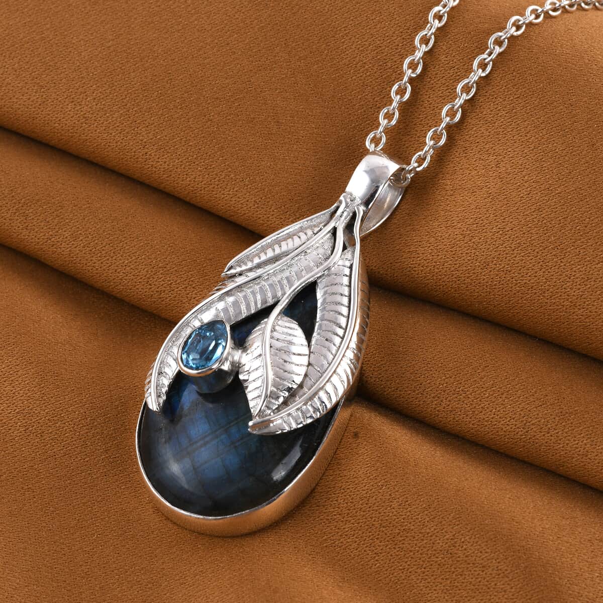 Sajen Silver Malagasy Labradorite and Blue Topaz Pendant in Sterling Silver 46.15 ctw image number 1