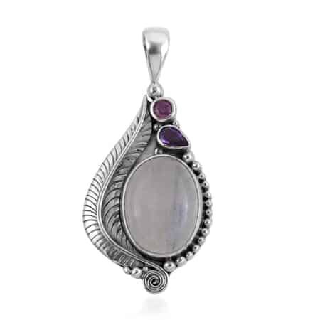 Sajen Silver Rainbow Moonstone and Multi Gemstone Pendant in Sterling Silver 10.40 ctw image number 0