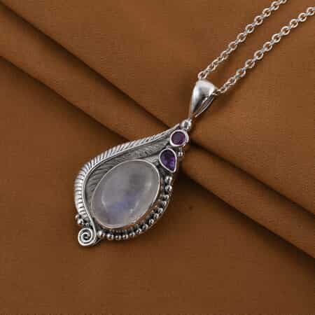 Sajen Silver Rainbow Moonstone and Multi Gemstone Pendant in Sterling Silver 10.40 ctw image number 1