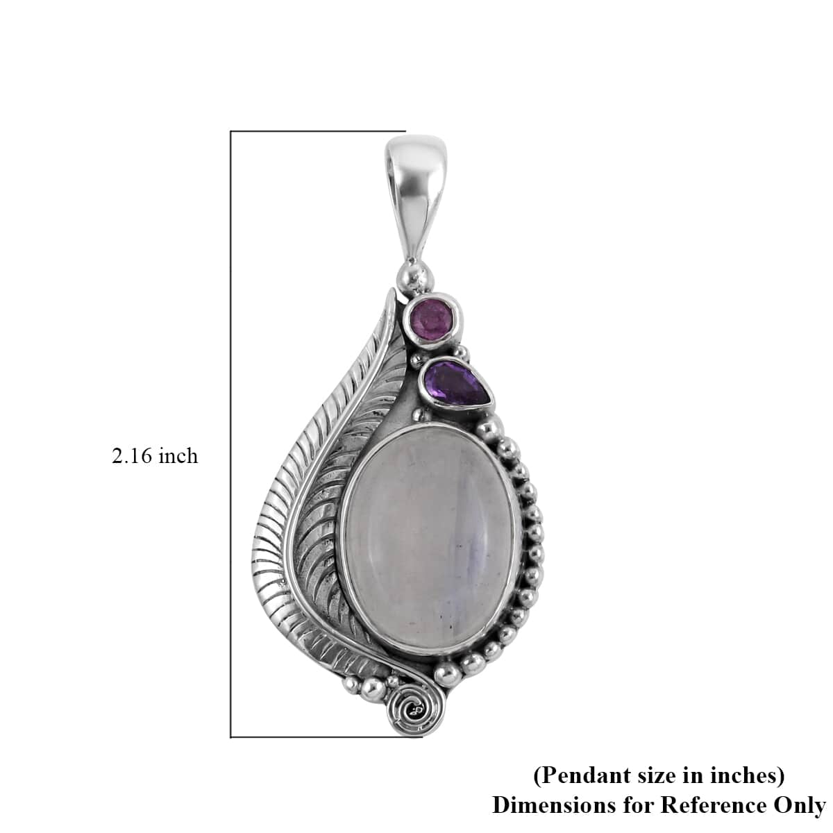 Sajen Silver Rainbow Moonstone and Multi Gemstone Pendant in Sterling Silver 10.40 ctw image number 4