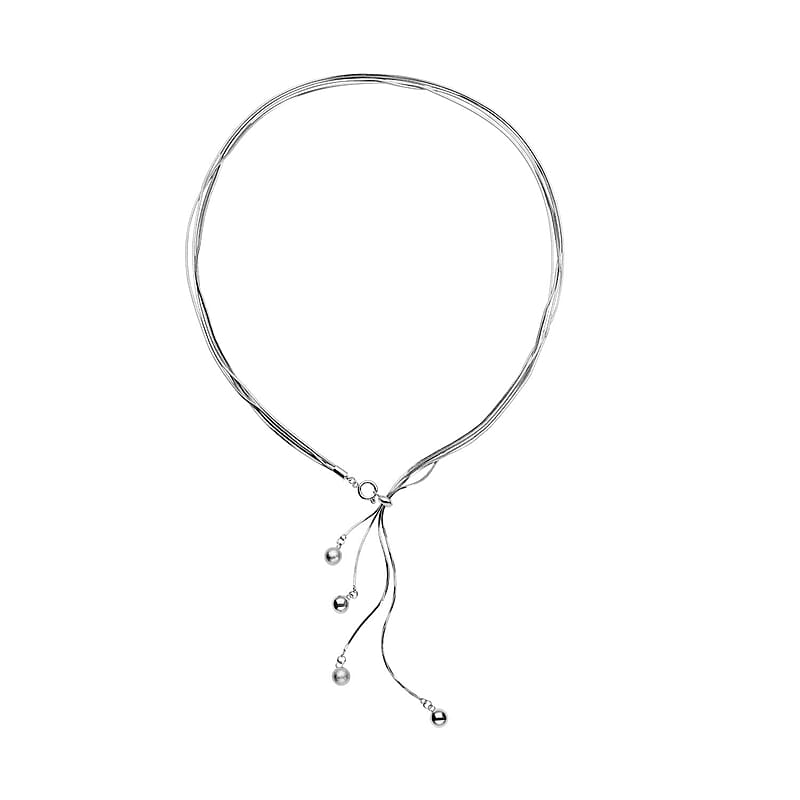 Lariat Necklace (24-26 Inches) with Textured Metallic Balls in Stainless Steel (27.50 g) | Tarnish-Free, Waterproof, Sweat Proof Jewelry
