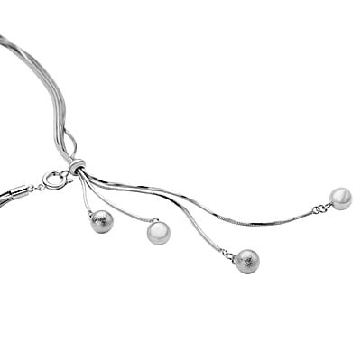Lariat Necklace (24-26 Inches) with Textured Metallic Balls in Stainless Steel (27.50 g) | Tarnish-Free, Waterproof, Sweat Proof Jewelry