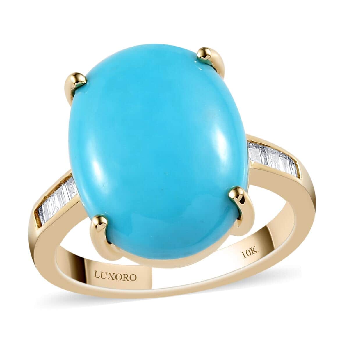 LUXORO 10K Yellow Gold AAA AMERICAN Natural Sleeping Beauty Turquoise and Diamond Ring 3.50 Grams 8.00 ctw image number 0