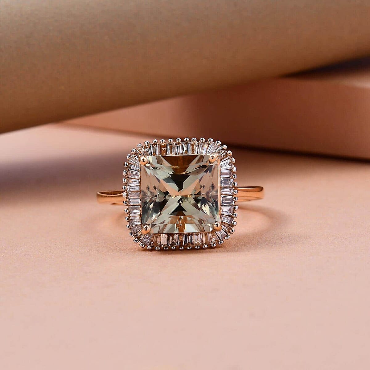 Iliana 18K Yellow Gold Radiant Cut AAA Turkizite and G-H SI Diamond Halo Ring (Size 7.0) 4.25 Grams 4.65 ctw image number 1