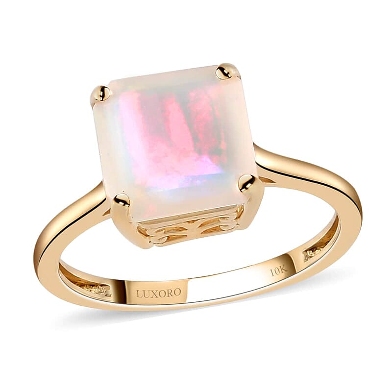 Luxoro 10K Yellow Gold Asscher Cut Premium Ethiopian Welo Opal Solitaire Ring (Size 10.0) 1.90 ctw