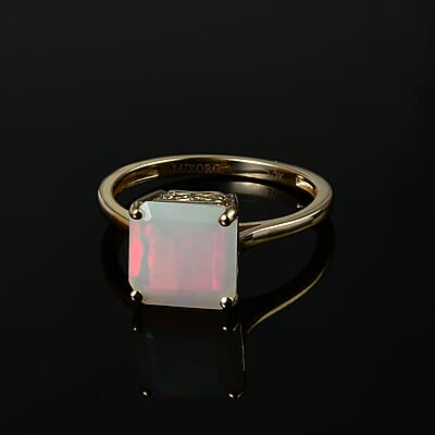Luxoro 10K Yellow Gold Asscher Cut Premium Ethiopian Welo Opal Solitaire Ring (Size 10.0) 1.90 ctw