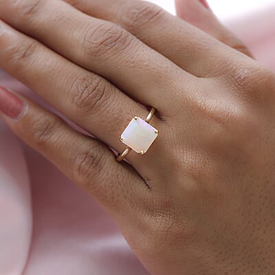 Luxoro 10K Yellow Gold Asscher Cut Premium Ethiopian Welo Opal Solitaire Ring (Size 10.0) 1.90 ctw