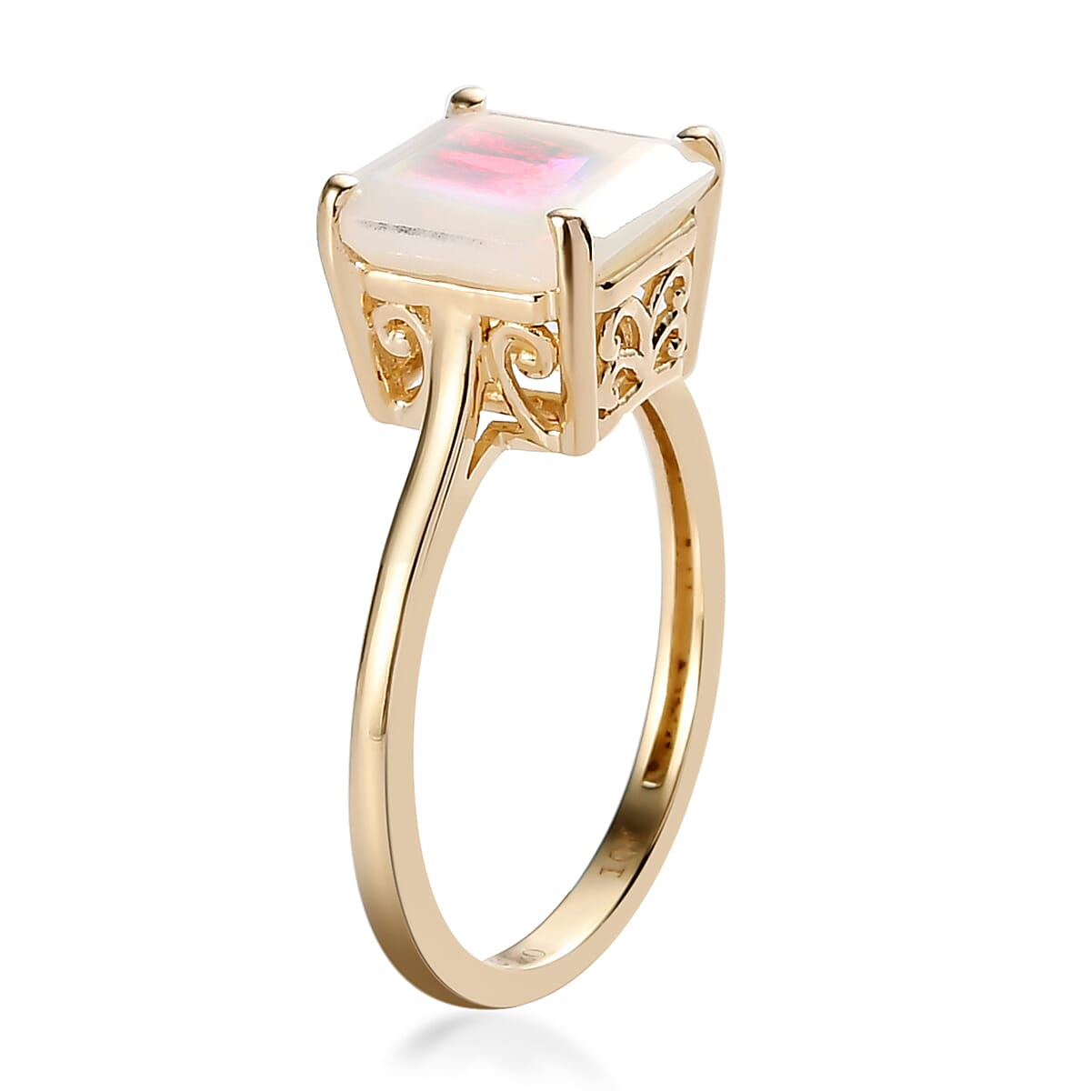 Luxoro 10K Yellow Gold Asscher Cut Premium Ethiopian Welo Opal Solitaire Ring (Size 11.0) 1.90 ctw image number 3