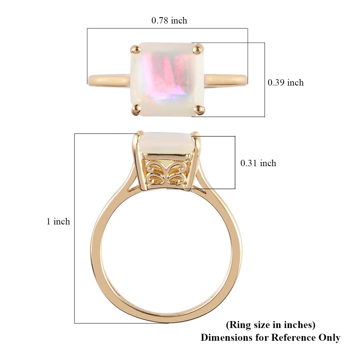 Luxoro 10K Yellow Gold Asscher Cut Premium Ethiopian Welo Opal Solitaire Ring (Size 6.0) 1.90 ctw image number 5