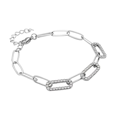 Austrian Crystal Paper Clip Bracelet in Stainless Steel (7.50-9.50In)