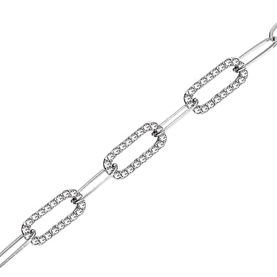 Austrian Crystal Paper Clip Bracelet in Stainless Steel (7.50-9.50In)