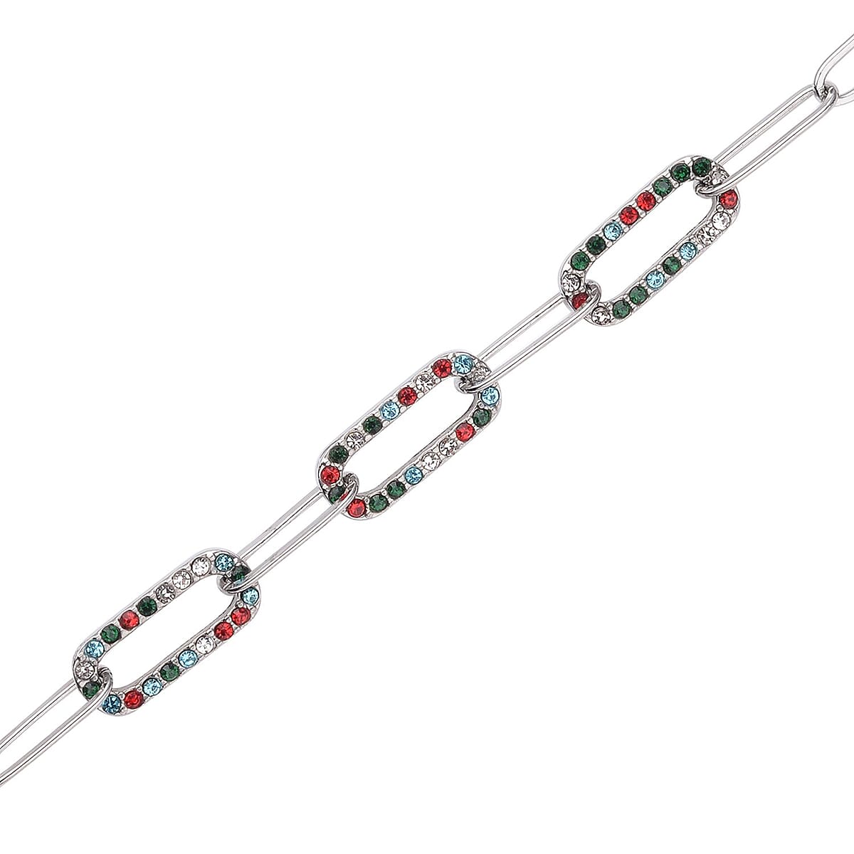 Multi Color Austrian Crystal Paper Clip Bracelet in Stainless Steel (7.50-9.50In) , Tarnish-Free, Waterproof, Sweat Proof Jewelry image number 3