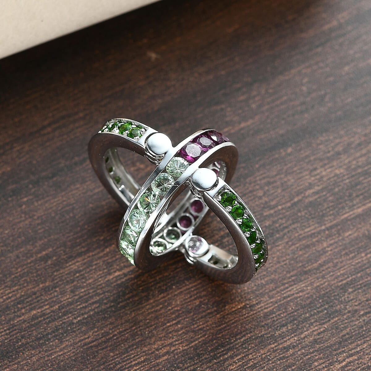 Merelani Mint Garnet and Multi Gemstone Ring in Platinum Over Sterling Silver (Size 7.0) 3.70 ctw image number 1