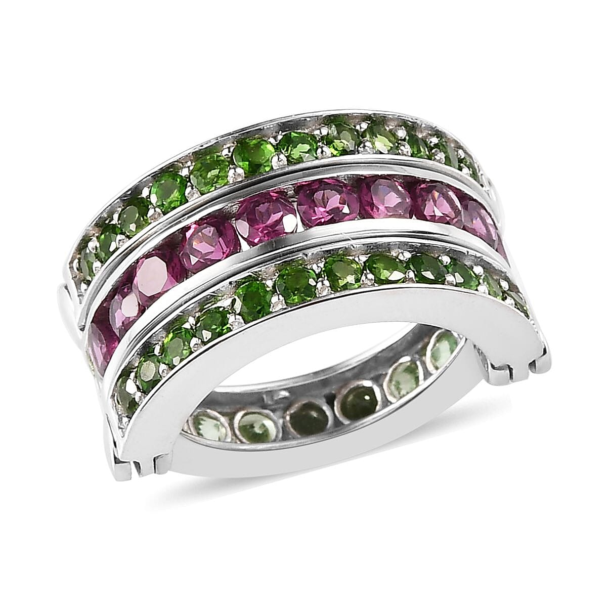 Merelani Mint Garnet and Multi Gemstone Ring in Platinum Over Sterling Silver (Size 7.0) 3.70 ctw image number 3