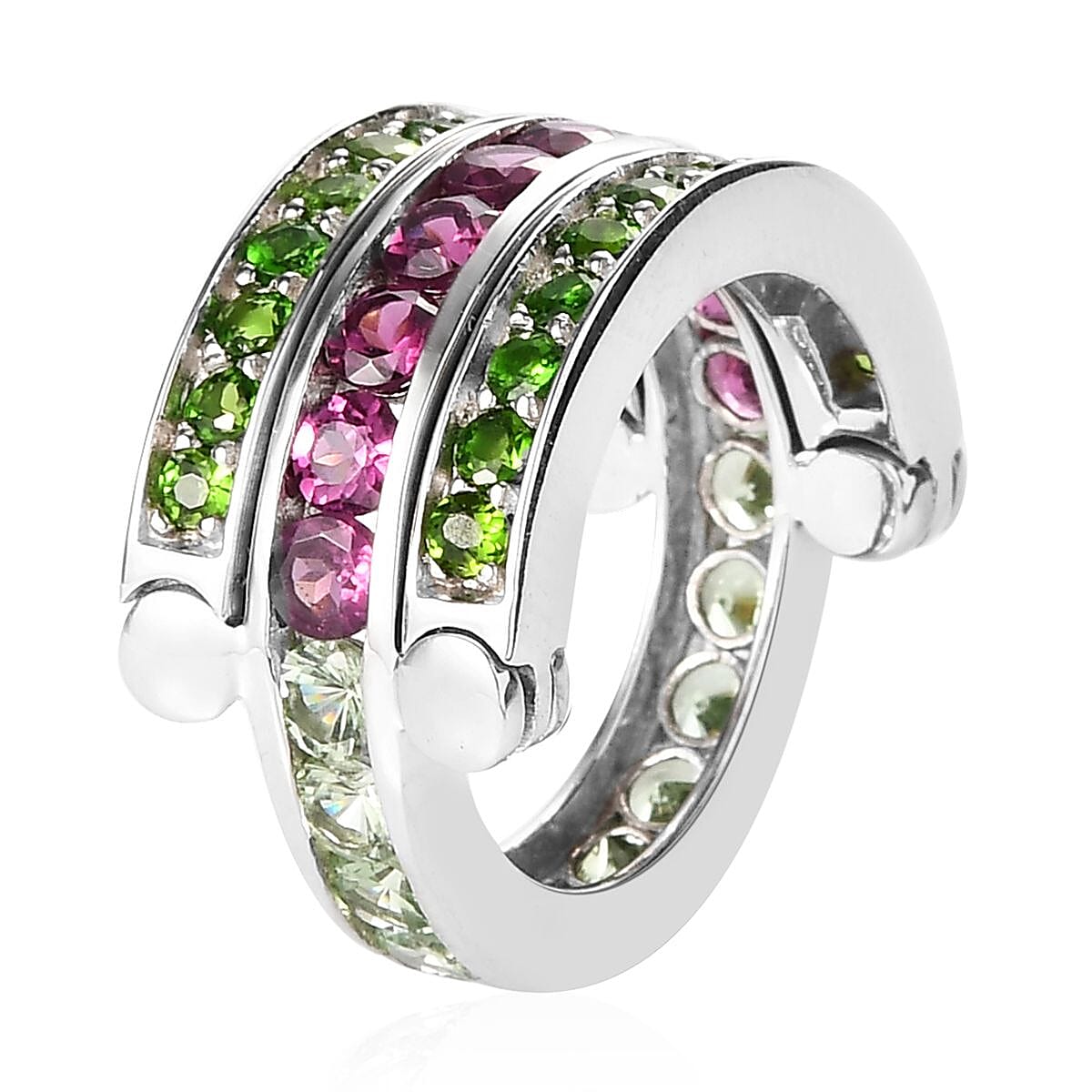 Merelani Mint Garnet and Multi Gemstone Ring in Platinum Over Sterling Silver (Size 7.0) 3.70 ctw image number 4