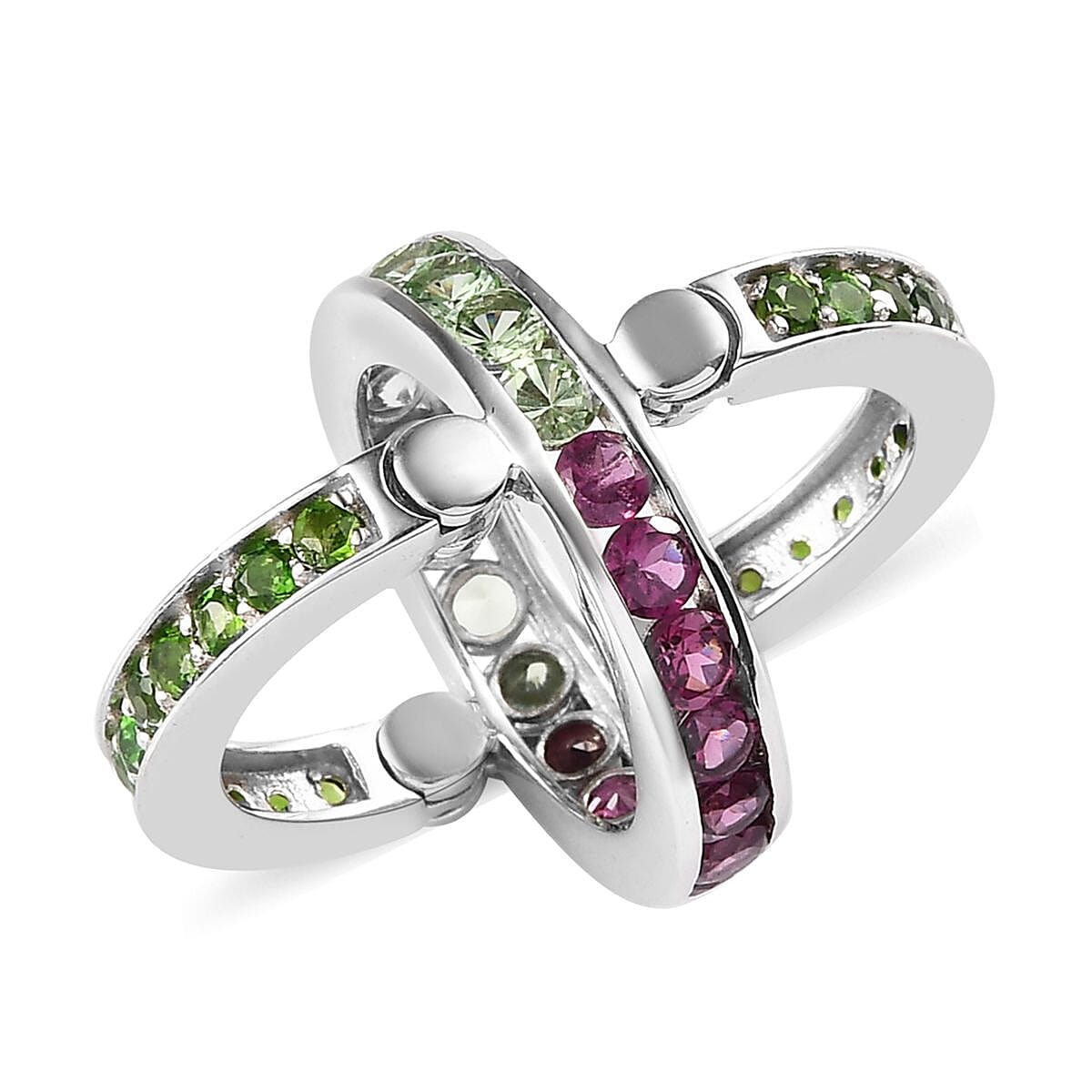 Merelani Mint Garnet and Multi Gemstone Ring in Platinum Over Sterling Silver (Size 7.0) 3.70 ctw image number 5