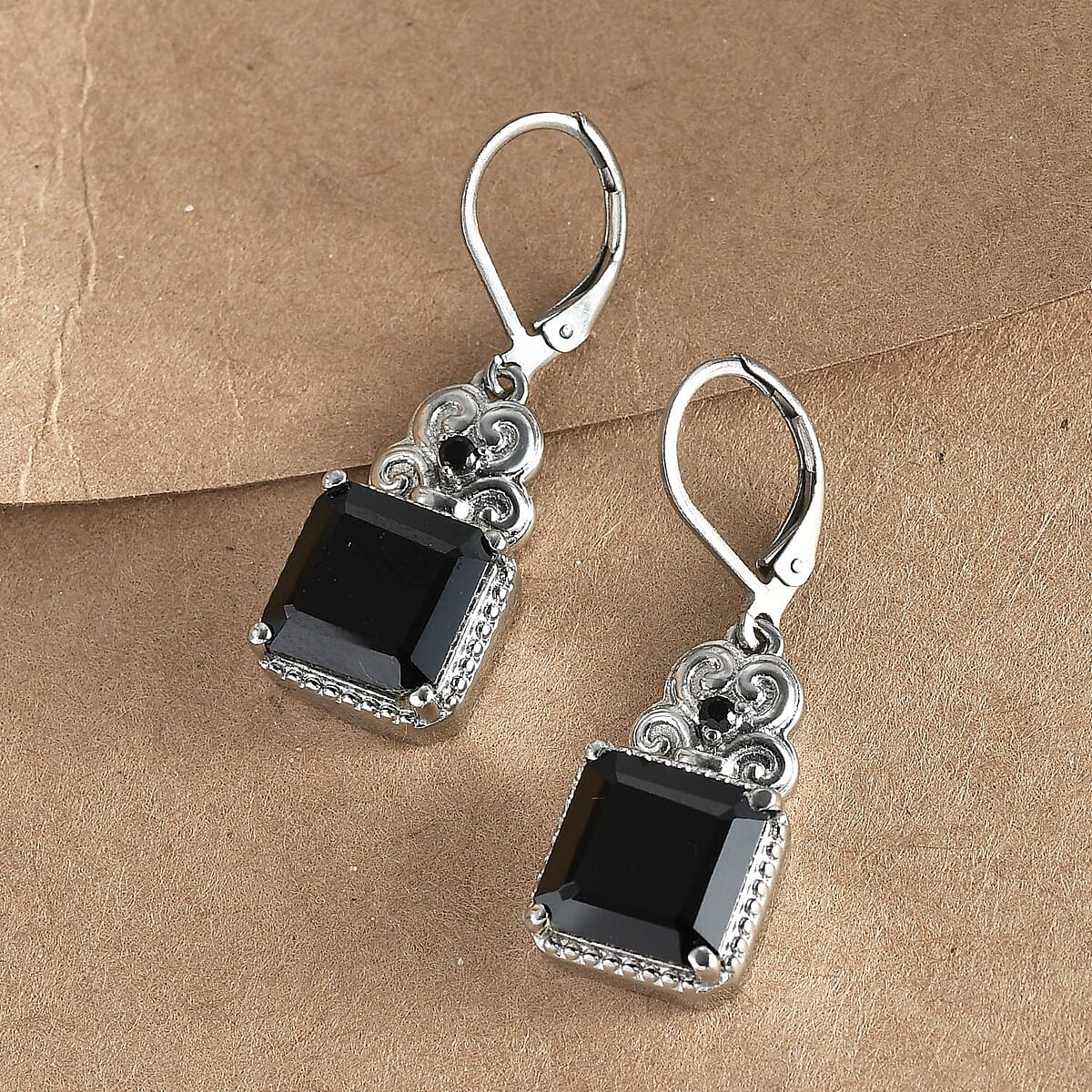 Thai Black Spinel Lever Back Earrings in Stainless Steel 12.55 ctw image number 1