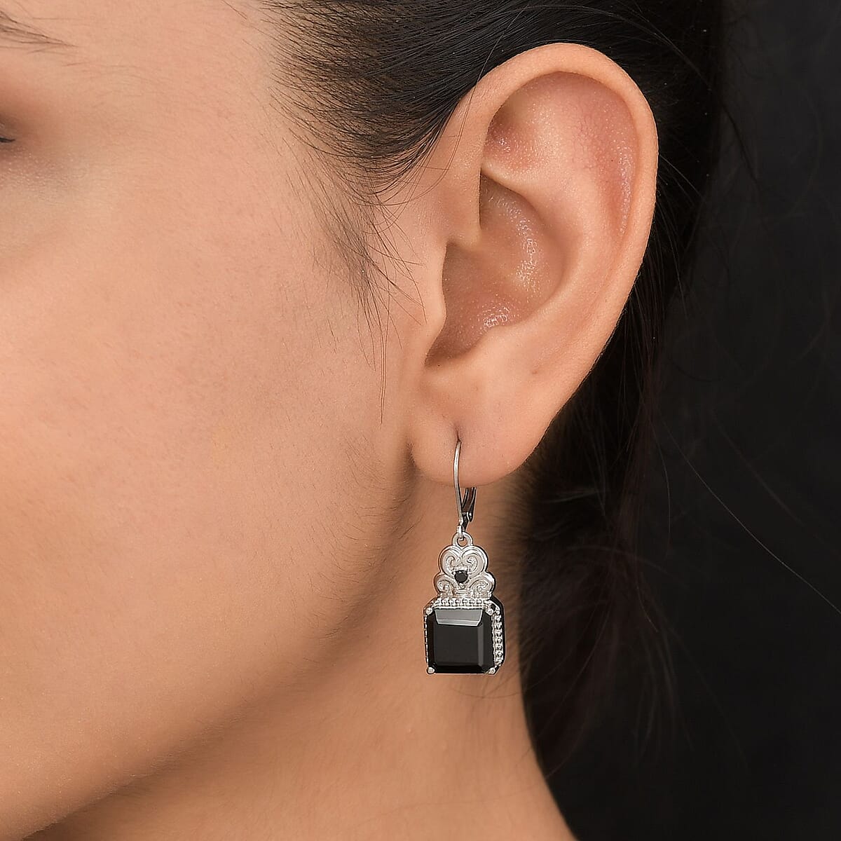 Thai Black Spinel Lever Back Earrings in Stainless Steel 12.55 ctw image number 2