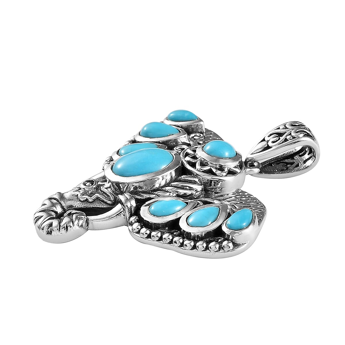 Artisan Crafted Premium Sleeping Beauty Turquoise Elephant Head Pendant in Sterling Silver 4.10 ctw image number 3