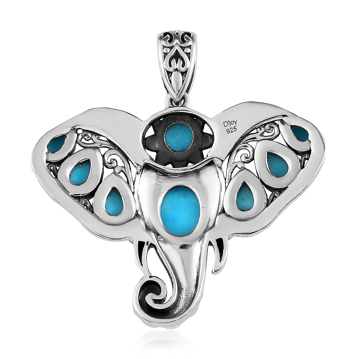 Artisan Crafted Premium Sleeping Beauty Turquoise Elephant Head Pendant in Sterling Silver 4.10 ctw image number 4