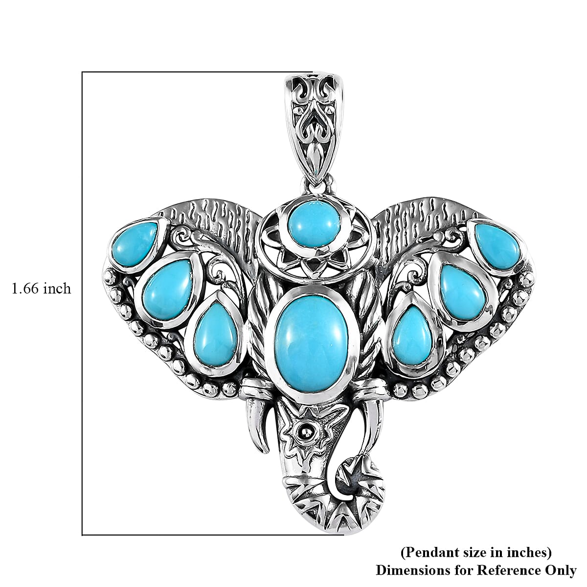 Artisan Crafted Premium Sleeping Beauty Turquoise Elephant Head Pendant in Sterling Silver 4.10 ctw image number 5