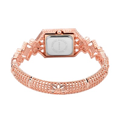 Strada Red and White Austrian Crystal, Simulated Pink Cat's Eye Japanese Movement Bangle Bracelet (6.5-7 In) Watch in Rosetone (26.40 mm) 0.50 ctw
