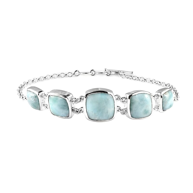 Artisan Crafted Larimar Toggle Clasp Bracelet in Sterling Silver (7.25 In) 23.40 ctw