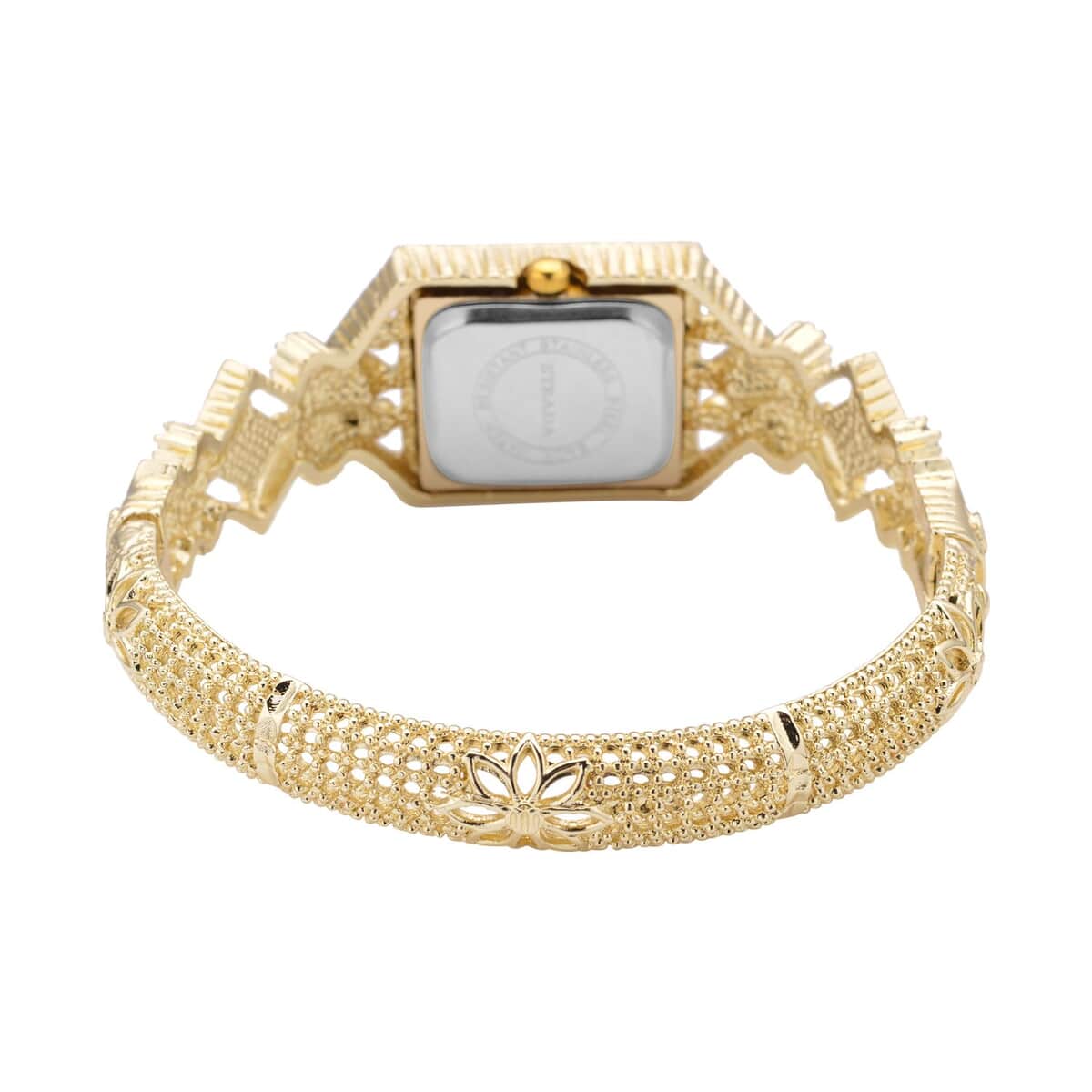 Strada White Austrian Crystal, Simulated White Cat's Eye Japanese Movement Bangle Bracelet (6.5-7 In) Watch in Goldtone (26.40 mm) 0.50 ctw image number 5