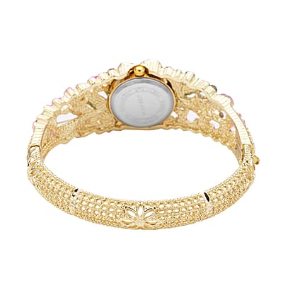 Strada Japanese Movement Multi Color Crystal and Pink Glass Floral & Leaves Pattern Bangle Bracelet  (6.5-7 In) Watch in Goldtone (26.67mm)