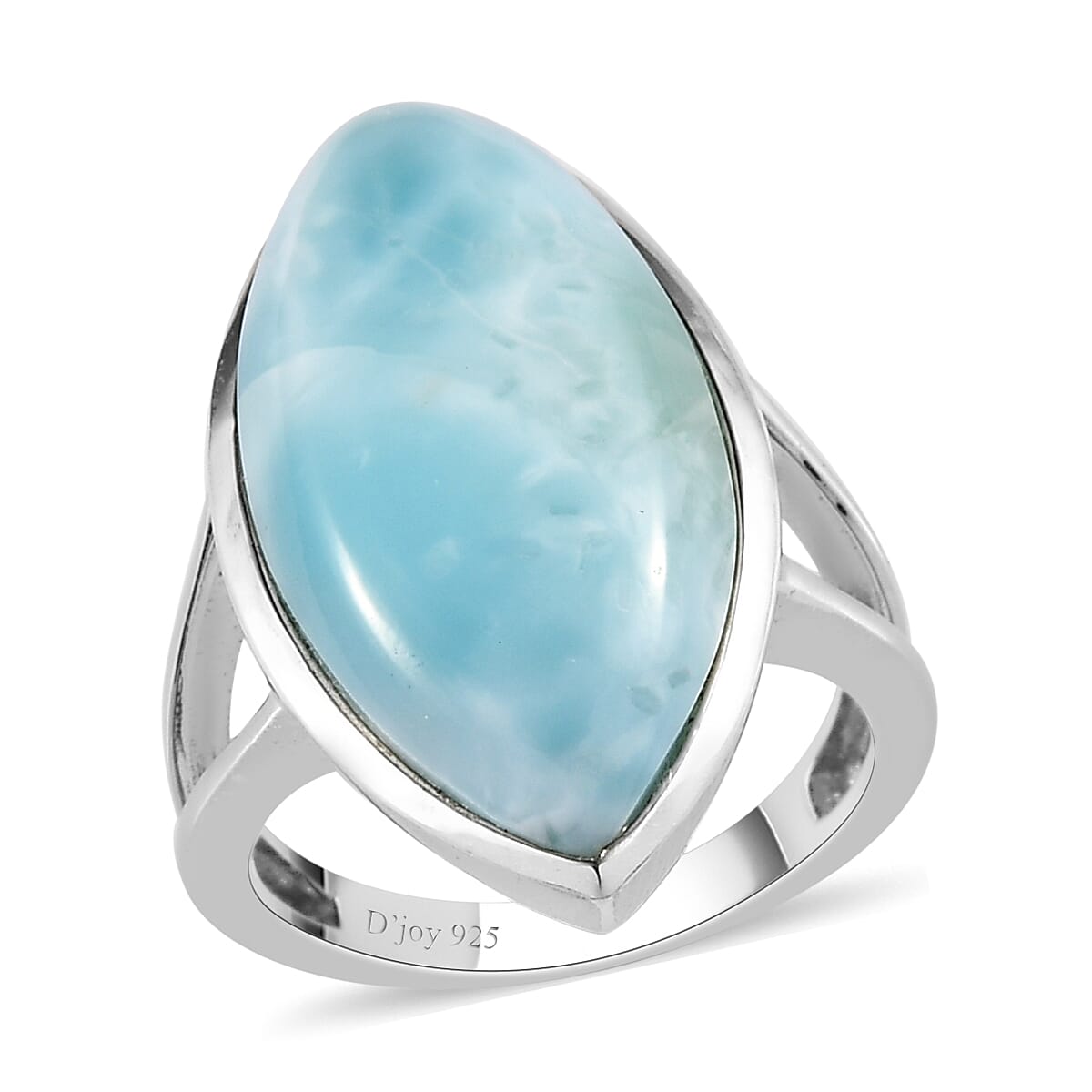 Larimar Elongated Ring in Platinum Over Sterling Silver (Size 10.0) 14.60 ctw