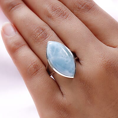 Larimar Elongated Ring in Platinum Over Sterling Silver (Size 10.0) 14.60 ctw