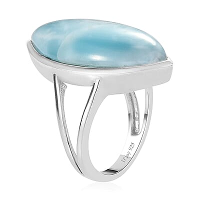 Larimar Elongated Ring in Platinum Over Sterling Silver (Size 10.0) 14.60 ctw
