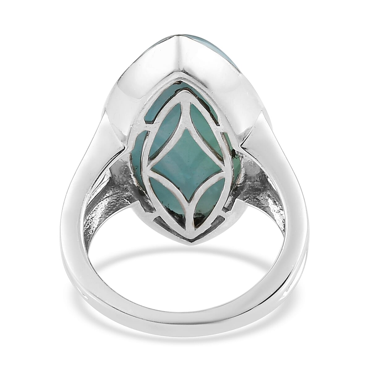 Larimar Elongated Ring in Platinum Over Sterling Silver (Size 10.0) 14.60 ctw