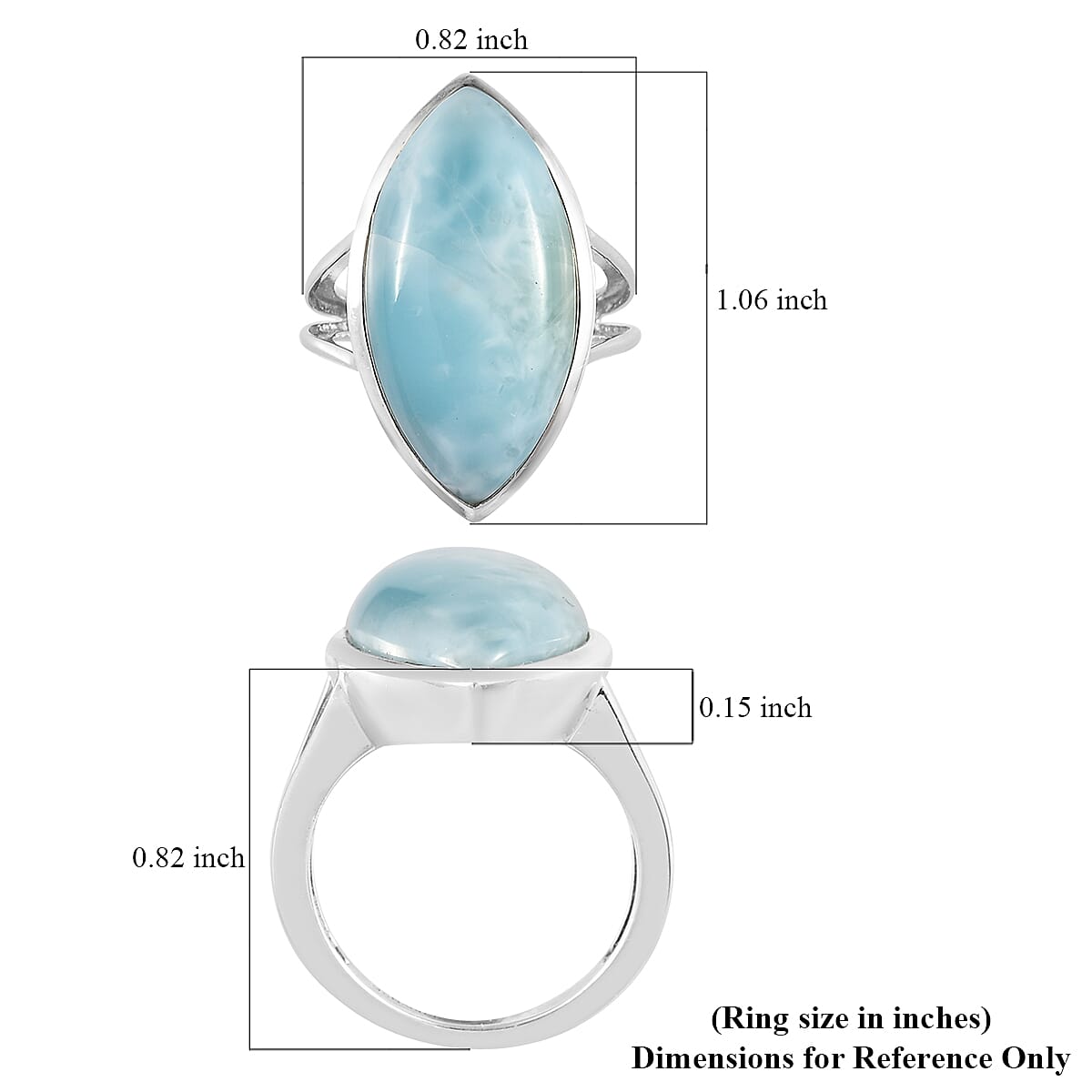 Larimar Elongated Ring in Platinum Over Sterling Silver (Size 10.0) 14.60 ctw