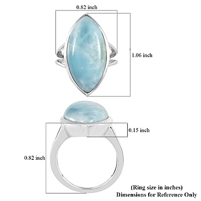 Larimar Elongated Ring in Platinum Over Sterling Silver (Size 10.0) 14.60 ctw