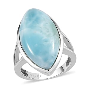 Larimar Elongated Ring in Platinum Over Sterling Silver (Size 5.0) 14.60 ctw