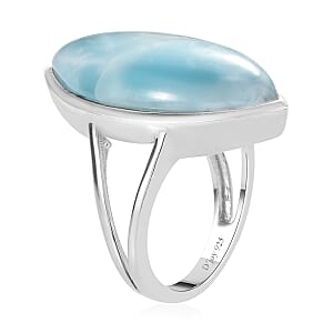 Larimar Elongated Ring in Platinum Over Sterling Silver (Size 5.0) 14.60 ctw