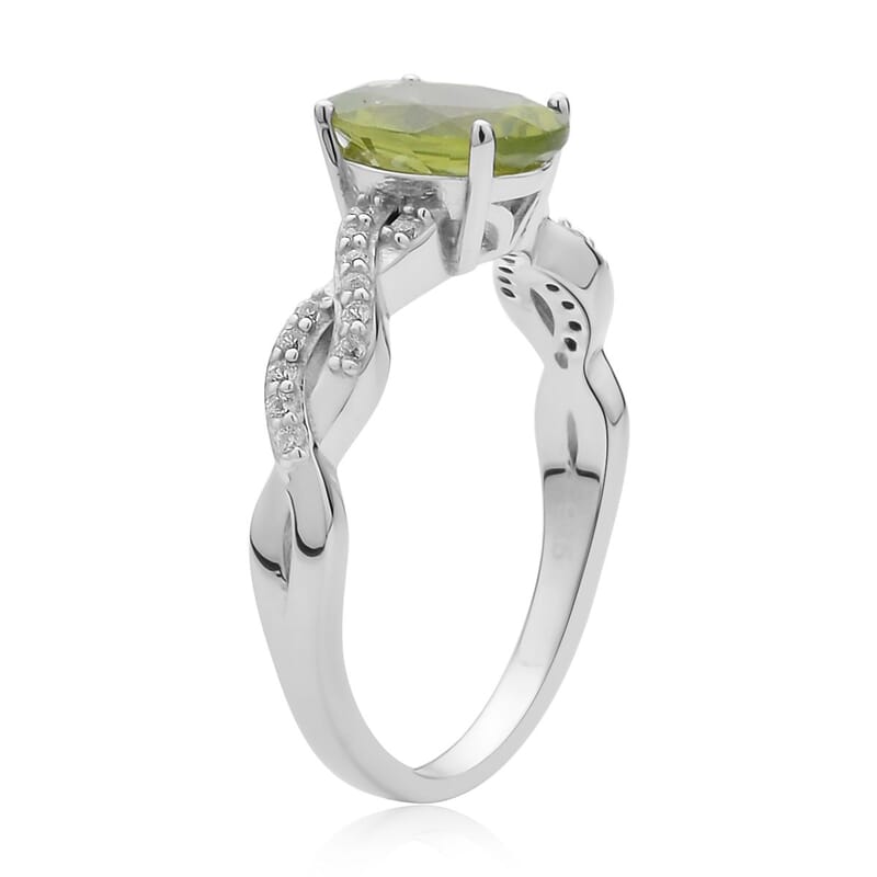 Premium Peridot and White Zircon Twisted Rope Ring in Rhodium Over Sterling Silver (Size 10.0) 2.15 ctw