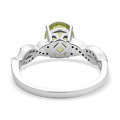 Premium Peridot and White Zircon Twisted Rope Ring in Rhodium Over Sterling Silver (Size 10.0) 2.15 ctw
