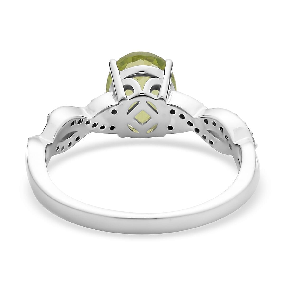 Premium Peridot and White Zircon Twisted Rope Ring in Rhodium Over Sterling Silver (Size 5.0) 2.15 ctw image number 4
