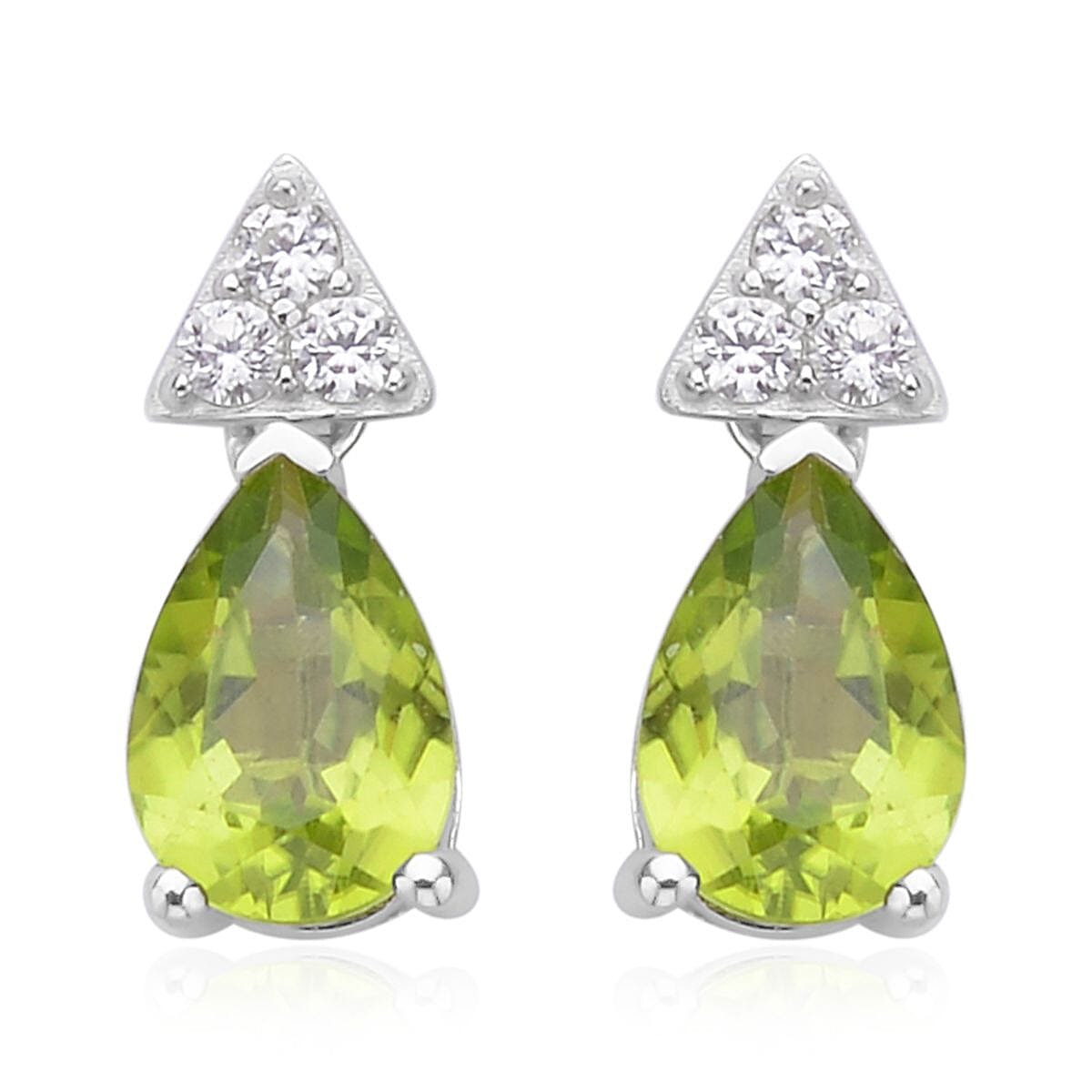 Peridot and White Zircon Drop Earrings in Rhodium Over Sterling Silver 3.10 ctw image number 0