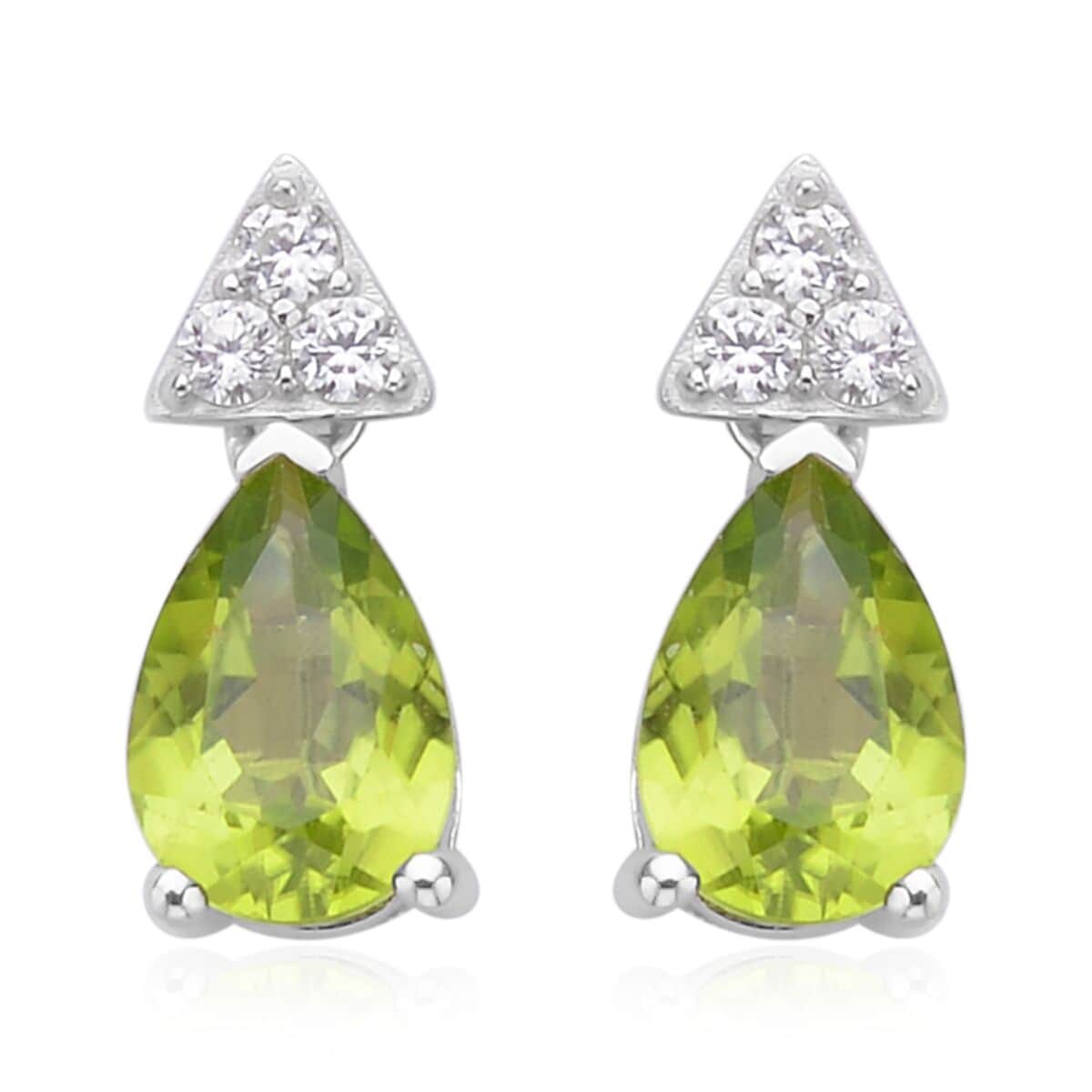 Peridot and White Zircon Drop Earrings in Rhodium Over Sterling Silver 3.10 ctw image number 0