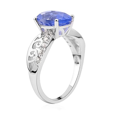 Color Change Fluorite and White Zircon Ring in Rhodium Over Sterling Silver (Size 10.0) 3.40 ctw